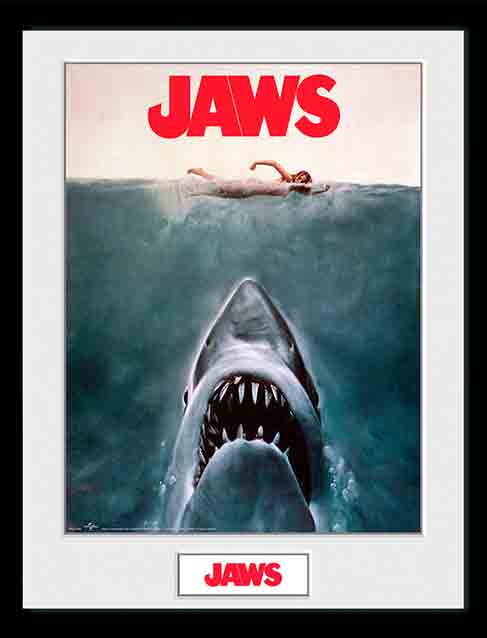 Jaws Innrammet Bilde 30 x 40 cm Key Art - Supernerds