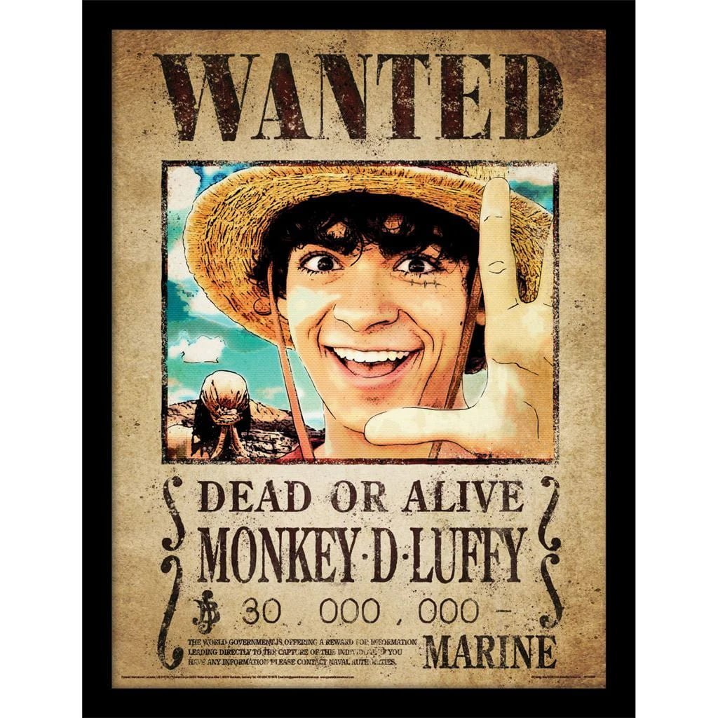 One Piece Innrammet Bilde 30 x 40 cm Luffy Wanted Poster - Supernerds