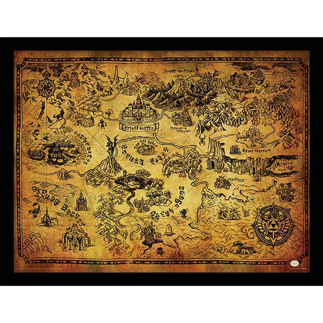 Zelda Innrammet Bilde 30 x 40 cm Hyrule Map - Supernerds